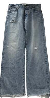Moussy Vintage Wide Straight Jeans Womens 31 Light Wash Distressed Raw Hem Japan